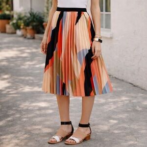 HD In Paris Anthropologie Pleated Midi Skirt Abstract Geometric Print Size S